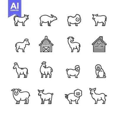 Premium design asset: Line Icons of Farm Animals and Buildings