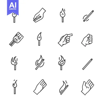 Aset desain premium: Line Icons of Hands Striking Matches with Flames
