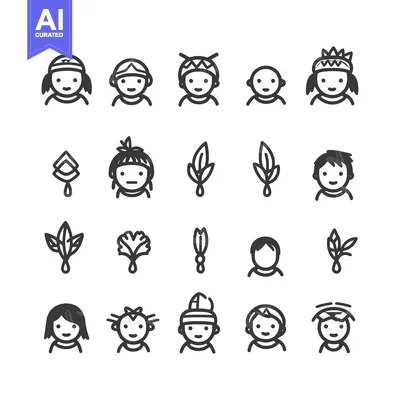 Aset premium populer: Line Icons of Indigenous People and Feathers