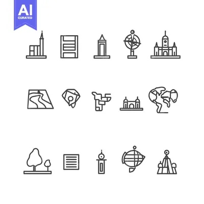 Aset premium populer: Line Icons of Landmarks and Cityscapes