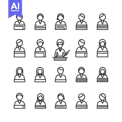 Aset desain premium: Line Icons of People Behind Podiums and Lecturing