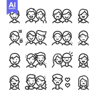 Aset desain premium: Line Icons of People Expressing Different Emotions
