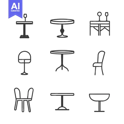 Popular premium asset: Line Icons of Tables, Chairs, and a Wine Glass