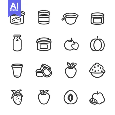 Aset desain premium: Line Icons of Various Containers and Fruits