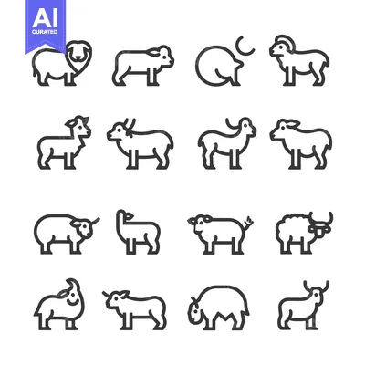 Premium design asset: Line Icons of Various Sheep and Goat Breeds
