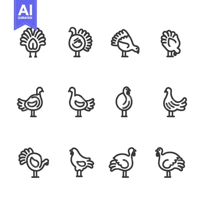 Aset desain premium: Line Icons of Various Turkey Poses