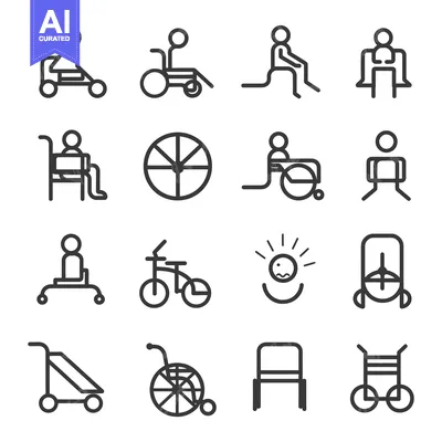 Aset desain premium: Line Icons Representing Assistive Mobility Devices and Techniques