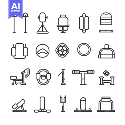 Line icons representing different gym and fitness equipment