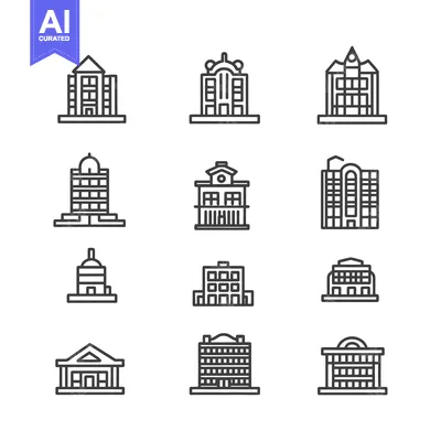 Premium design asset: Line Icons Representing Different Types of Buildings
