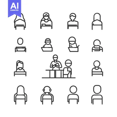Aset premium populer: Line Icons Representing People Sitting in Chairs