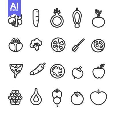 Line Icons Set of Fresh Vegetables and Fruits