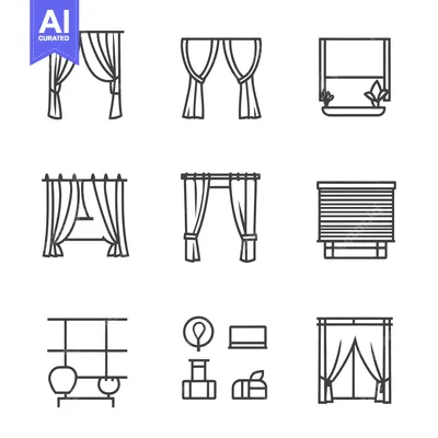 Aset desain premium: Line Icons Set of Window Treatments and Blinds