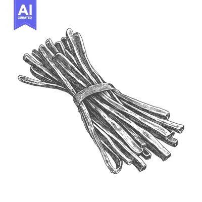 Aset desain premium: A monochrome illustration depicting a bundle of fresh green chives