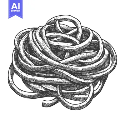 Premium design asset: A Drawn Illustration Shows a Swirl of Plain Pasta Noodles