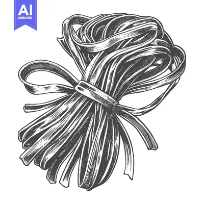 Popular premium asset: A Detailed Black and White Illustration of Tied Noodles Pasta