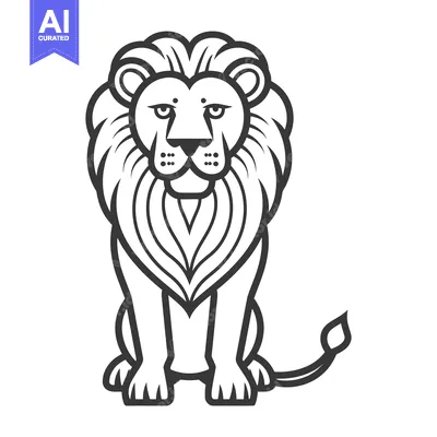 Aset premium populer: A stately and proud black and white lion design in front view
