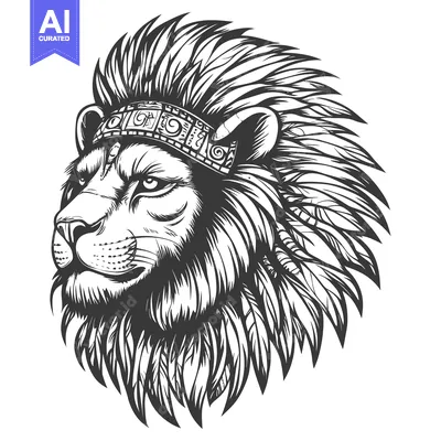 Aset premium populer: Lion with Native American Headdress and Tribal Band
