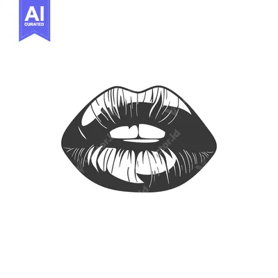 Popular premium asset: A grayscale graphic illustration of full female lips on white backgrou