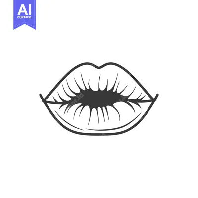 Premium design asset: A simple black and white illustration of open human lips