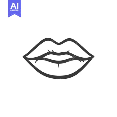 Premium design asset: A simple black outline drawing of a pair of human lips