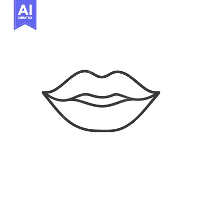 Aset desain premium: Simple black outlined illustration depicting a set of human lips