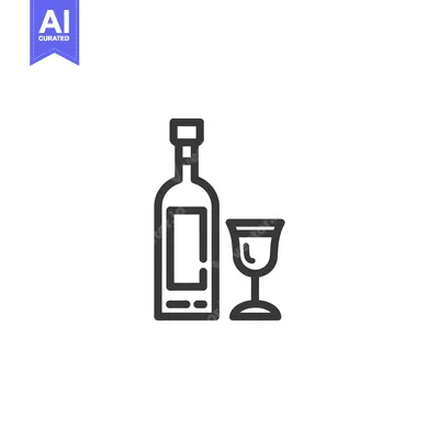 Aset desain premium: Minimalist Wine Bottle and Glass Icon: Modern Line Art Design