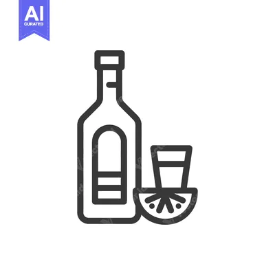 Aset desain premium: Tequila Shot with Lime Slice Outline Icon, Minimalist Style