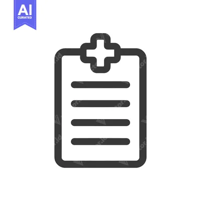 Aset desain premium: Medical Report Icon: Dark Gray Clipboard with Plus Sign and Lines