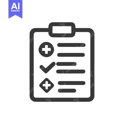 Aset premium populer: Medical Checklist Icon: Health Report with Plus Signs and Checkmark