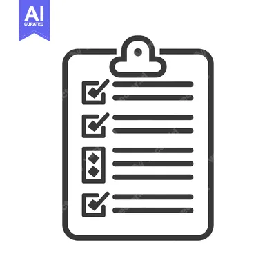 Aset desain premium: A black and white drawing of a checklist on a clipboard