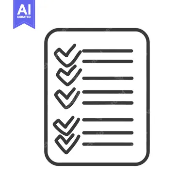 Aset desain premium: A stylized black and white icon of a completed checklist