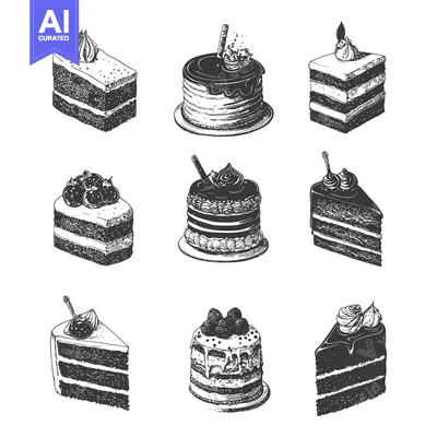 Popular premium asset: Nine different black and white cakes in detailed artistic illustration
