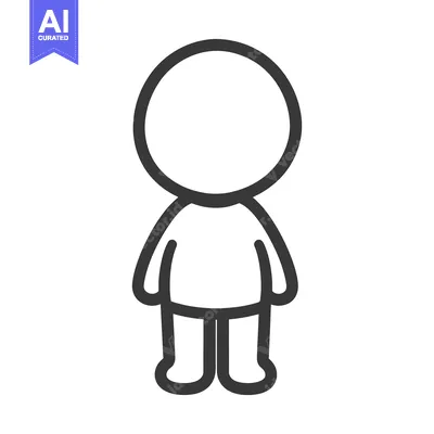 Aset premium populer: Simple outlined cartoon character of a standing humanoid figure