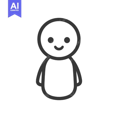 Premium design asset: A simple cartoon character with a smiling expression is illustrated he