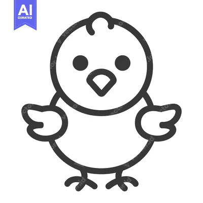 Premium design asset: A simple black and white illustration of a cute little chick