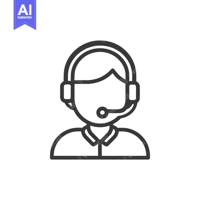 Aset premium populer: Minimalist Customer Service Icon: Headset-Wearing Agent in Outline Sty