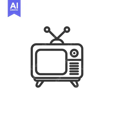 Premium design asset: Retro Television Icon with Antenna and Speaker Grille, Outline Style