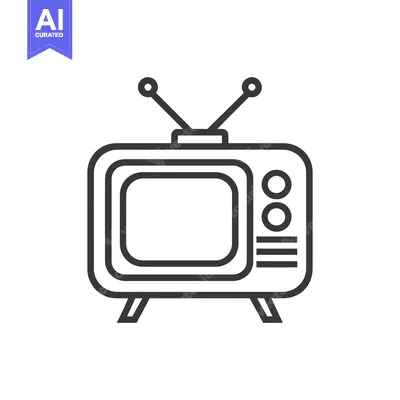Retro Television Icon: Simple Line Art Design on White Background