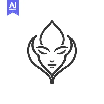 Aset desain premium: Minimalist Woman Face Logo Design with Leaf-Like Hair and Closed Eyes