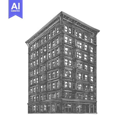 An old classic tall multi story commercial building illustration