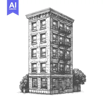 Popular premium asset: An artistic black and white illustration of a tall urban building