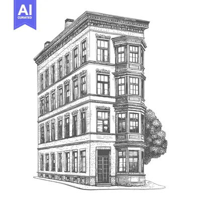 Popular premium asset: A detailed architectural illustration of a tall building with windows