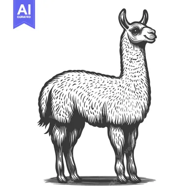 Aset desain premium: A detailed illustration depicting a standing llama animal in profile v