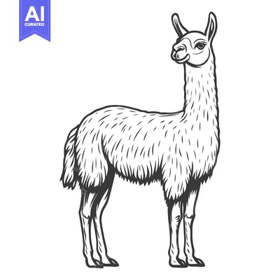 Aset desain premium: A tall and elegant llama stands proudly on a white background