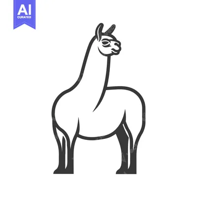 A stylized outline illustration of a standing llama animal