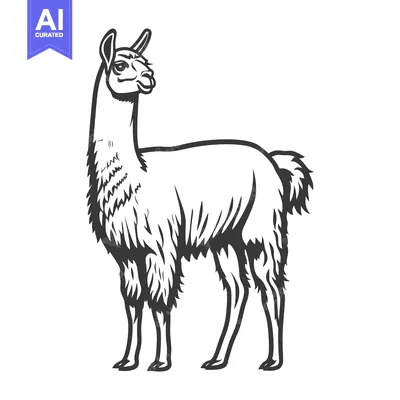 Aset premium populer: A detailed illustration of a standing llama animal outline profile