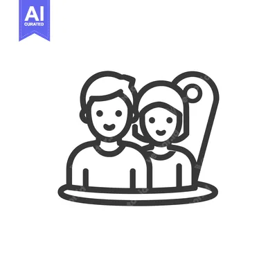 Aset desain premium: Minimalist Icon of a Couple with Location Pin, Black Outline on White