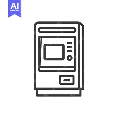 Minimalist ATM Outline: Financial Technology Icon on White Background