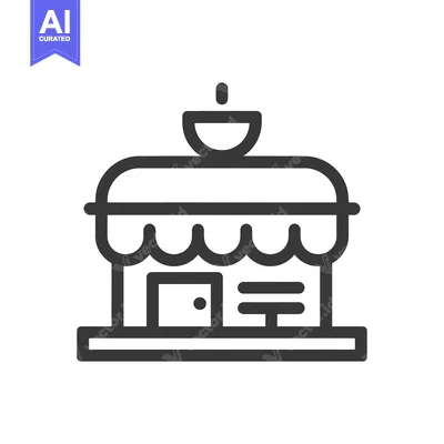 Aset desain premium: Minimalist Storefront Icon with Awning and Signage Detail