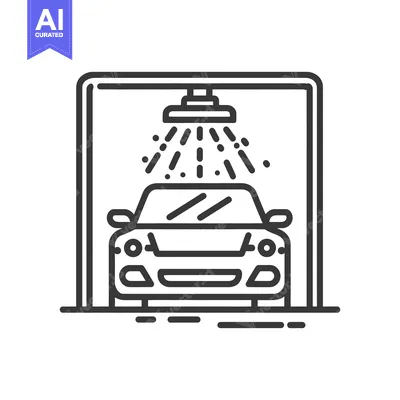 Aset desain premium: Car Wash Icon: Automated Cleaning System, Line Art Illustration